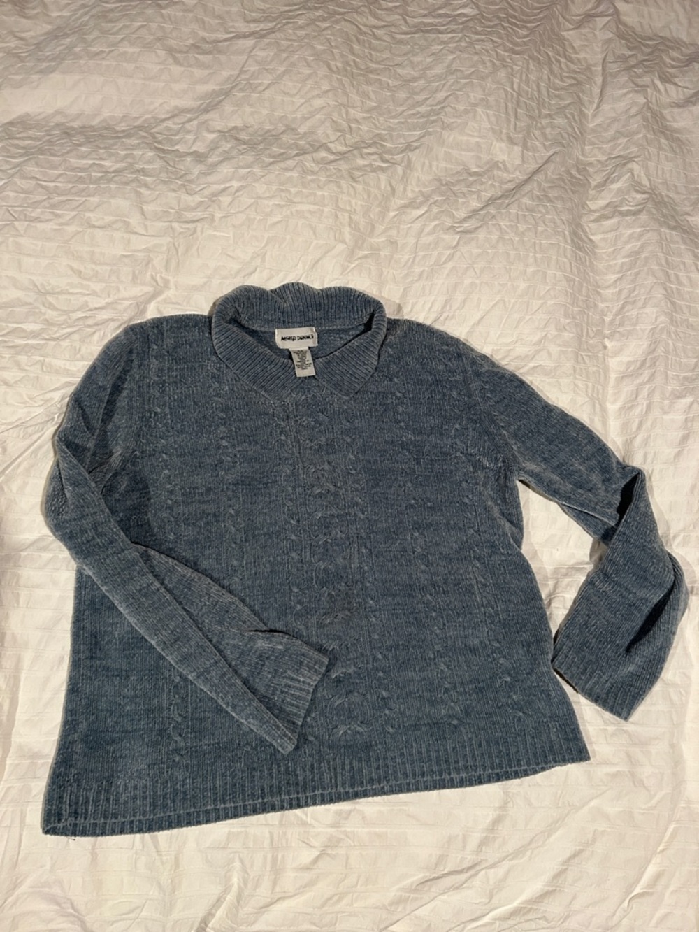 Alfred Dunner Slate Blue Cable Crewneck Sweater
